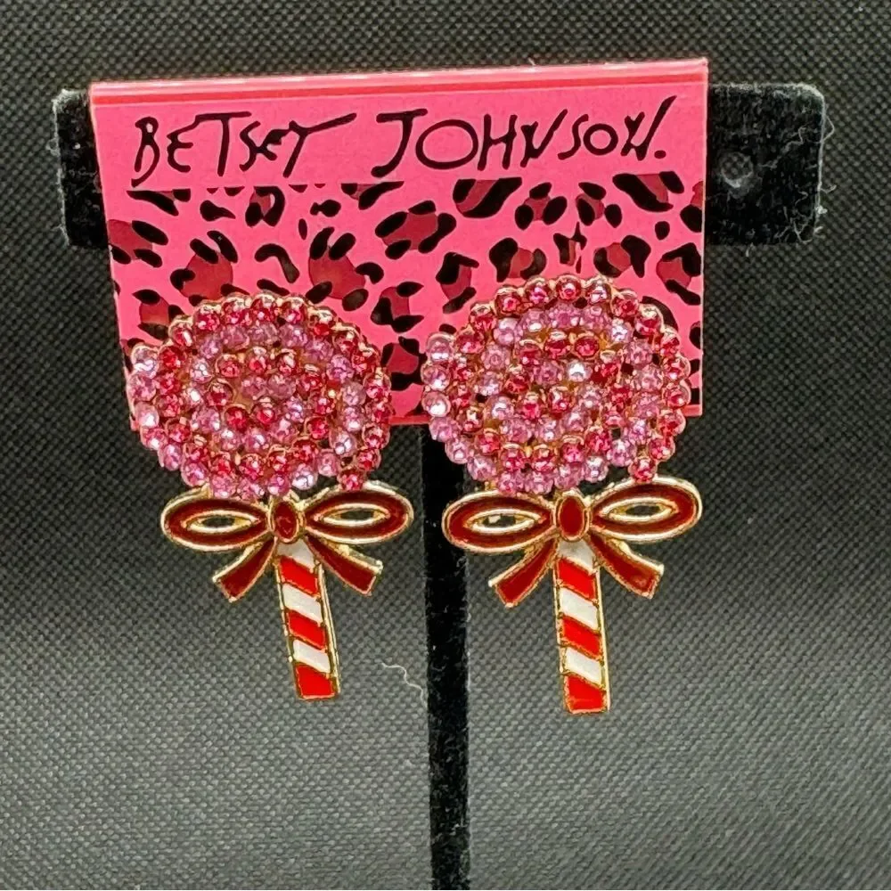 EARRINGS! Betsey Johnson Lollipop Post Earrings BNWT Pink and Red Gemstones
